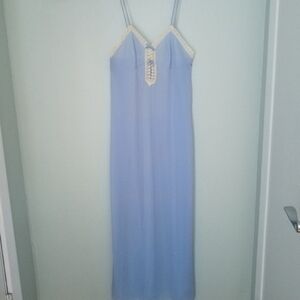 Vintage Van Raalte Long Slip Negligee‎ 32 Blue Lace Trim